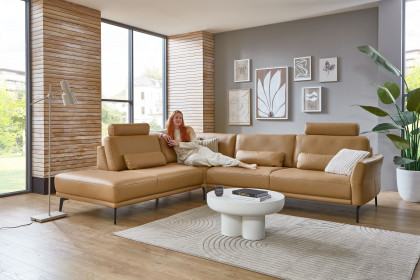 PN-EM24126 von Polinova - Ledersofa Ausführung links honey