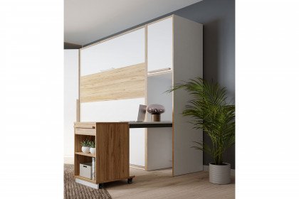 S-Room von Forte - schmaler Schrank mit Tisch und Regal weiß - Eiche Catania