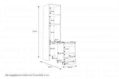 S-Room von Forte - schmaler Schrank mit Tisch und Regal weiß - Eiche Catania
