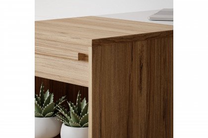 S-Room von Forte - schmaler Schrank mit Tisch und Regal weiß - Eiche Catania