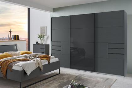 Tilburg von Wimex - 3-türiger Schwebetürenschrank mit Schubkästen grafit/ schwarz