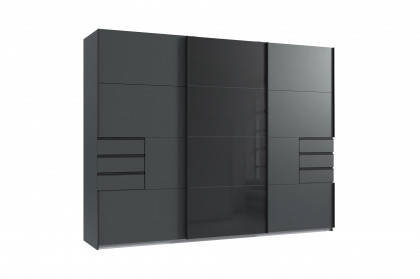 Tilburg von Wimex - 3-türiger Schwebetürenschrank mit Schubkästen grafit/ schwarz