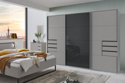 Tilburg von Wimex - Kleiderschrank mit 3 Schwebetüren sahara/ schwarz