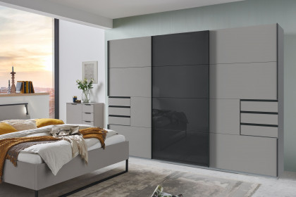 Tilburg von Wimex - Kleiderschrank mit 3 Schwebetüren sahara/ schwarz