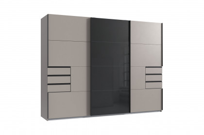 Tilburg von Wimex - Kleiderschrank mit 3 Schwebetüren sahara/ schwarz