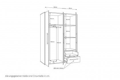 Mokkaris von Forte - Kombischrank 3-türig mit 2 Schubfächern weiß - Beton