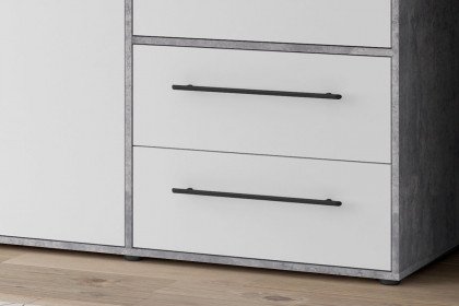 Mokkaris von Forte - Kombischrank 3-türig mit 2 Schubfächern weiß - Beton