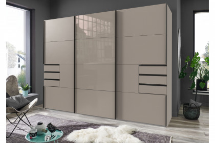Tilburg von Wimex - Schwebetürenschrank ca. 270 cm breit saharagrau/ Glas
