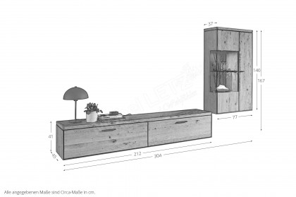 WM 2520 von Wöstmann - Wohnwand Wildeiche massiv, soft gebürstet