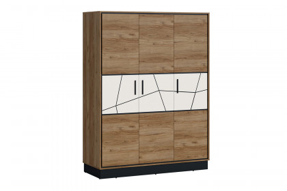 Brolo-Schlafzimmer von Meble Wojcik - Drehtürenschrank Eiche/ schwarz/ weiß 3-türig