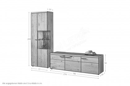 WM 2520 von Wöstmann - Wohnwand zweiteilig, aus massiver Wildeiche und Keramik