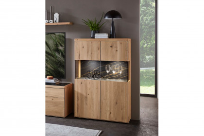 WM 2520 von Wöstmann - Wohnwand zweiteilig, aus massiver Wildeiche und Keramik