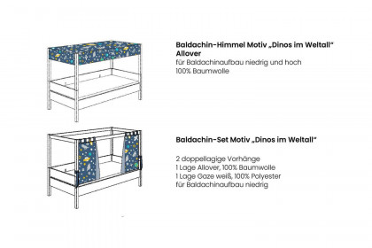 Tiago von Paidi - Bett mit Baldachin, Himmel & Vorhängen DINOS IM WELTALL