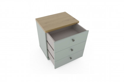 Marlow von Wiemann - Nachtkonsole grün mit Deckplatte Bianco-Eiche