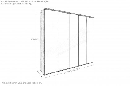 Glassystem von Disselkamp - Drehtürenschrank Balkeneiche/ Glas taupe
