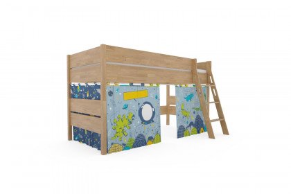 Sten von Paidi - Spielbett 120 Eiche massiv mit Vorhängen DINOS IM WELTALL