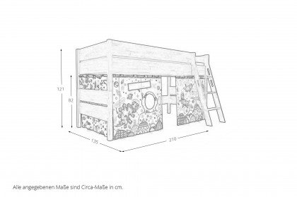 Sten von Paidi - Spielbett 120 Eiche massiv mit Vorhängen DINOS IM WELTALL