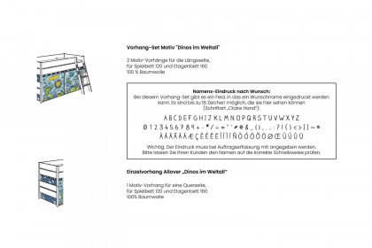 Sten von Paidi - Spielbett 120 Eiche massiv mit Vorhängen DINOS IM WELTALL