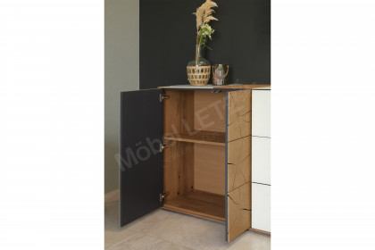 Caya von Hartmann - Sideboard Kerneiche/ Hirnholz/ Mattglas weiß
