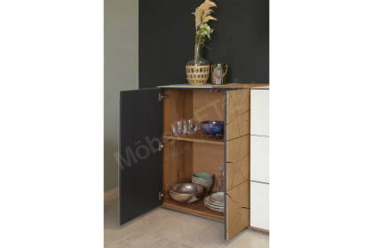 Caya von Hartmann - Sideboard Kerneiche/ Hirnholz/ Mattglas weiß