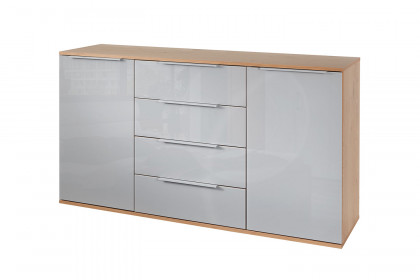 Glassystem von Disselkamp - Superkombikommode Balkeneiche - Glas seidengrau