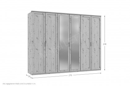 Nadja von Wimex - Drehtürenschrank 6-türig weiß mit Kranz & Spiegel