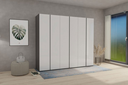 Glassystem von Disselkamp - 6-türiger Kleiderschrank Lack basalt/ Glas weiß