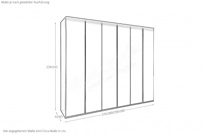 Glassystem von Disselkamp - 6-türiger Kleiderschrank Lack basalt/ Glas weiß