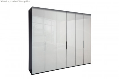 Glassystem von Disselkamp - 6-türiger Kleiderschrank Lack basalt/ Glas weiß