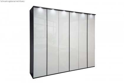 Glassystem von Disselkamp - 6-türiger Kleiderschrank Lack basalt/ Glas weiß