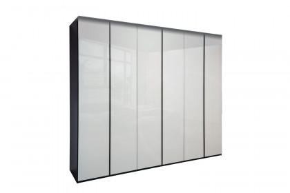 Glassystem von Disselkamp - 6-türiger Kleiderschrank Lack basalt/ Glas weiß