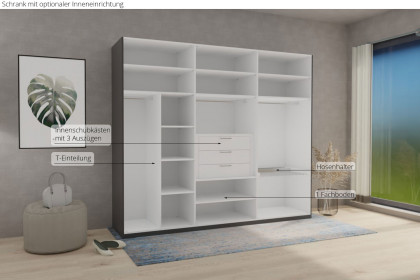 Glassystem von Disselkamp - 6-türiger Kleiderschrank Lack basalt/ Glas weiß