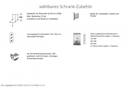 Glassystem von Disselkamp - 6-türiger Kleiderschrank Lack basalt/ Glas weiß