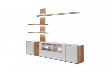 Caya von Hartmann - Wohnwand V80 W Kerneiche gebürstet/ Mattglas weiß inklusive Beleuchtung