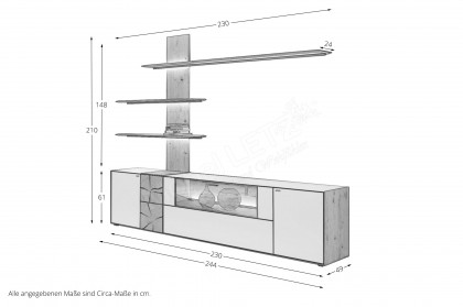 Caya von Hartmann - Wohnwand V80 W Kerneiche gebürstet/ Mattglas weiß inklusive Beleuchtung