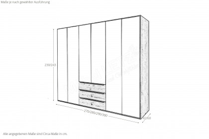 Glassystem von Disselkamp - Kleiderschrank mit 3 Schubladen Balkeneiche - Glas taupe