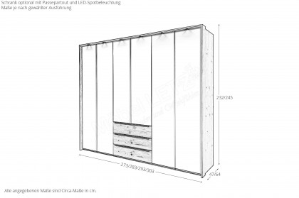 Glassystem von Disselkamp - Kleiderschrank mit 3 Schubladen Balkeneiche - Glas taupe