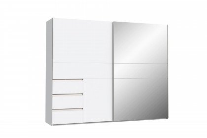 Winn 2 Spiegel von Forte - weißer Schwebetürenschrank mit Schubladen & Spiegel
