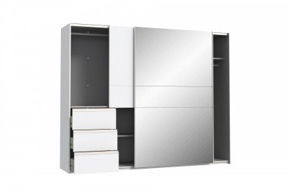 Winn 2 Spiegel von Forte - weißer Schwebetürenschrank mit Schubladen & Spiegel