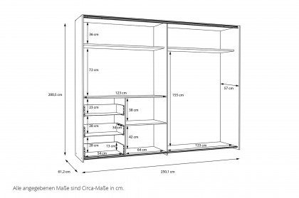 Winn 2 Spiegel von Forte - weißer Schwebetürenschrank mit Schubladen & Spiegel