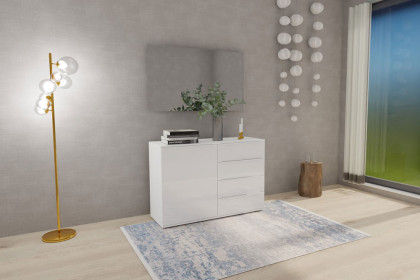 Glassystem von Disselkamp - Sideboard weiß mit 1 Tür & 4 Schubkästen