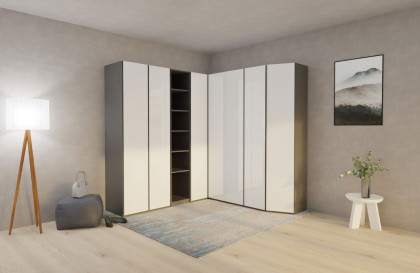 Glassystem von Disselkamp - Eckschrank-Kombination Lack basalt - Glas weiß