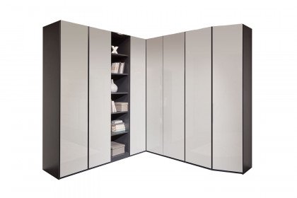 Glassystem von Disselkamp - Eckschrank-Kombination Lack basalt - Glas weiß