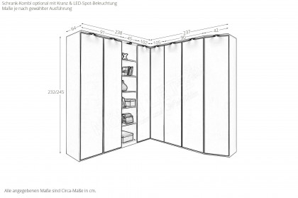 Glassystem von Disselkamp - Eckschrank-Kombination Lack basalt - Glas weiß