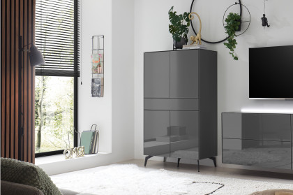 Colors von Mäusbacher - Highboard Glas anthrazit mit Metallfüßen