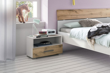 cadre.plus von Röhr-Bush - Bettkonsole mit 1 Schubkasten weiß - Eiche Votan