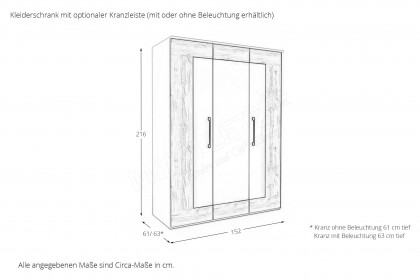 cadre.plus von Röhr-Bush - Kleiderschrank 3-türig weiß - Eiche Votan