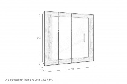 cadre.plus von Röhr-Bush - 4-türiger Schrank ca. 200 cm breit grau - Eiche