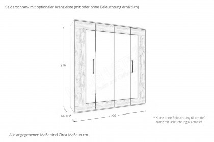 cadre.plus von Röhr-Bush - 4-türiger Schrank ca. 200 cm breit grau - Eiche
