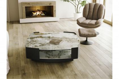Carnac von Akante - Couchtisch Keramiktischplatte Marmoroptik Calcatta glänzend